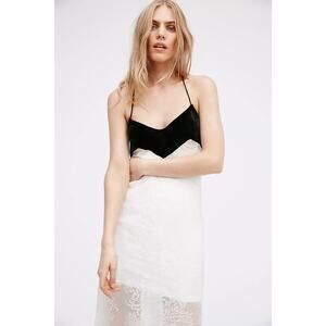 Free People Love All Day Slip Dress Size Small White Black Lace Velvet Burnout